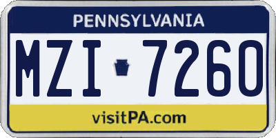 PA license plate MZI7260