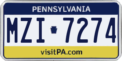 PA license plate MZI7274