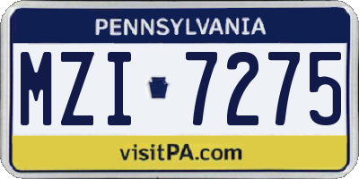 PA license plate MZI7275