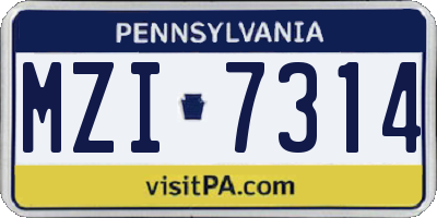 PA license plate MZI7314