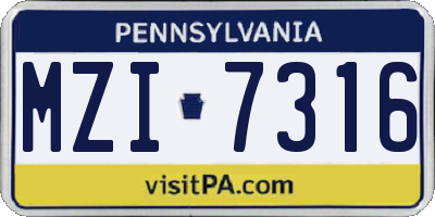 PA license plate MZI7316
