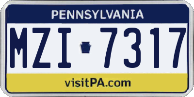 PA license plate MZI7317