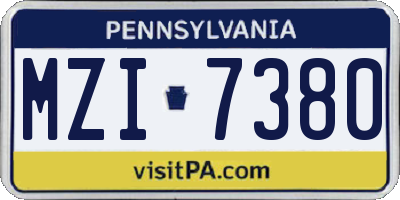 PA license plate MZI7380