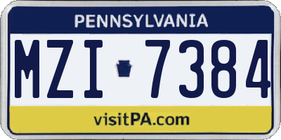 PA license plate MZI7384