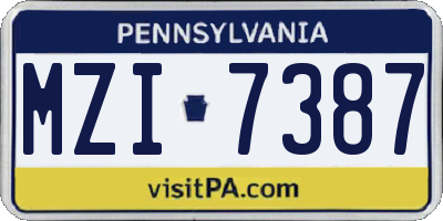 PA license plate MZI7387