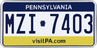 PA license plate MZI7403