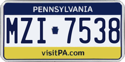 PA license plate MZI7538