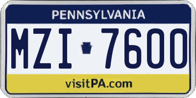 PA license plate MZI7600