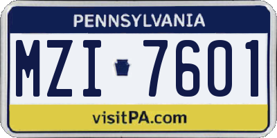 PA license plate MZI7601