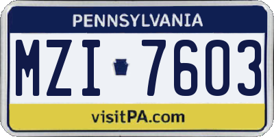 PA license plate MZI7603