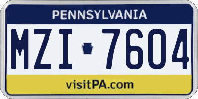 PA license plate MZI7604
