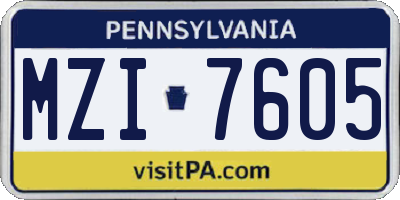 PA license plate MZI7605