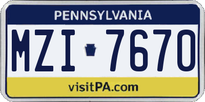 PA license plate MZI7670