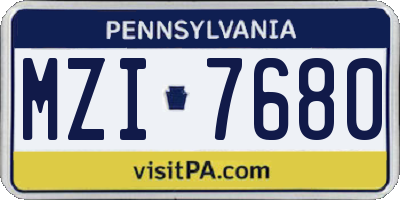 PA license plate MZI7680
