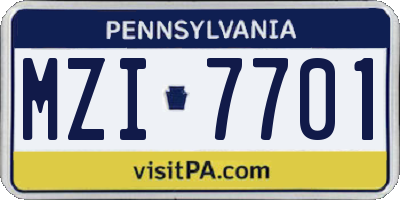 PA license plate MZI7701