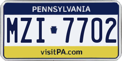 PA license plate MZI7702