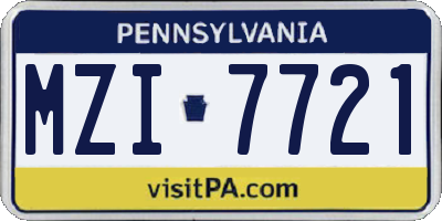 PA license plate MZI7721