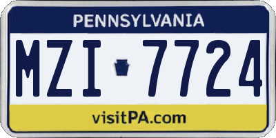 PA license plate MZI7724