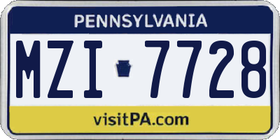 PA license plate MZI7728