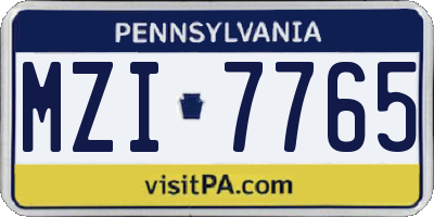 PA license plate MZI7765