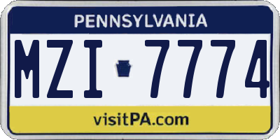 PA license plate MZI7774