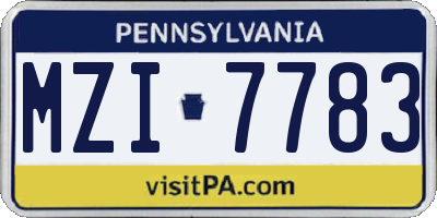 PA license plate MZI7783