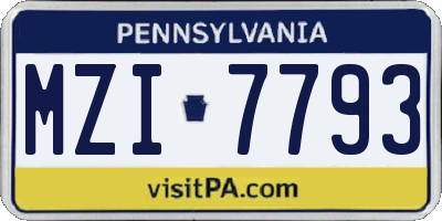 PA license plate MZI7793