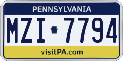 PA license plate MZI7794