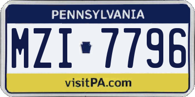 PA license plate MZI7796