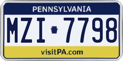 PA license plate MZI7798