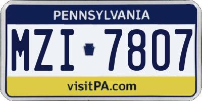 PA license plate MZI7807