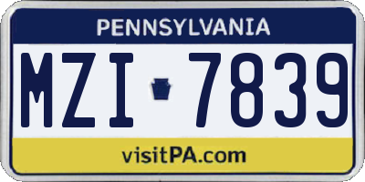 PA license plate MZI7839