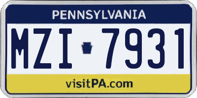 PA license plate MZI7931