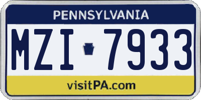 PA license plate MZI7933