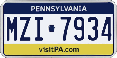 PA license plate MZI7934