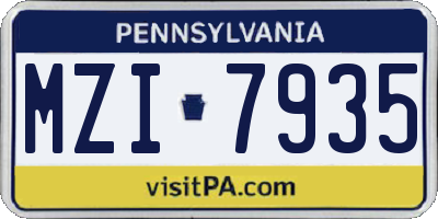 PA license plate MZI7935