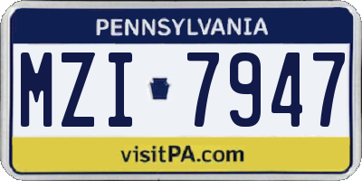 PA license plate MZI7947