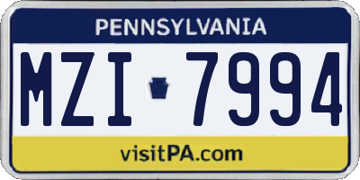 PA license plate MZI7994