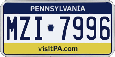 PA license plate MZI7996