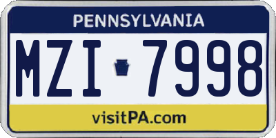 PA license plate MZI7998