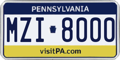 PA license plate MZI8000