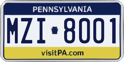 PA license plate MZI8001