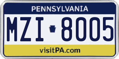 PA license plate MZI8005