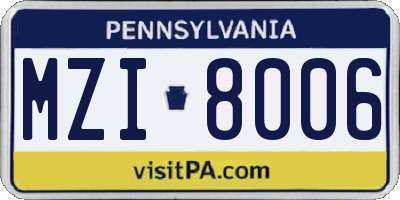 PA license plate MZI8006
