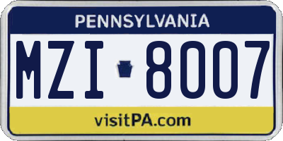 PA license plate MZI8007