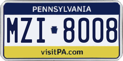 PA license plate MZI8008