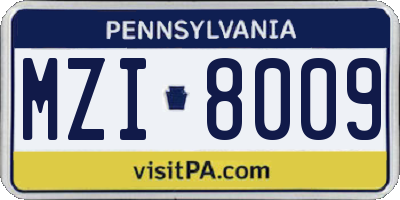 PA license plate MZI8009