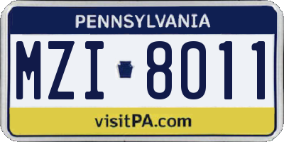 PA license plate MZI8011