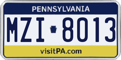 PA license plate MZI8013