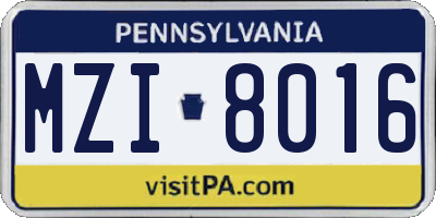 PA license plate MZI8016